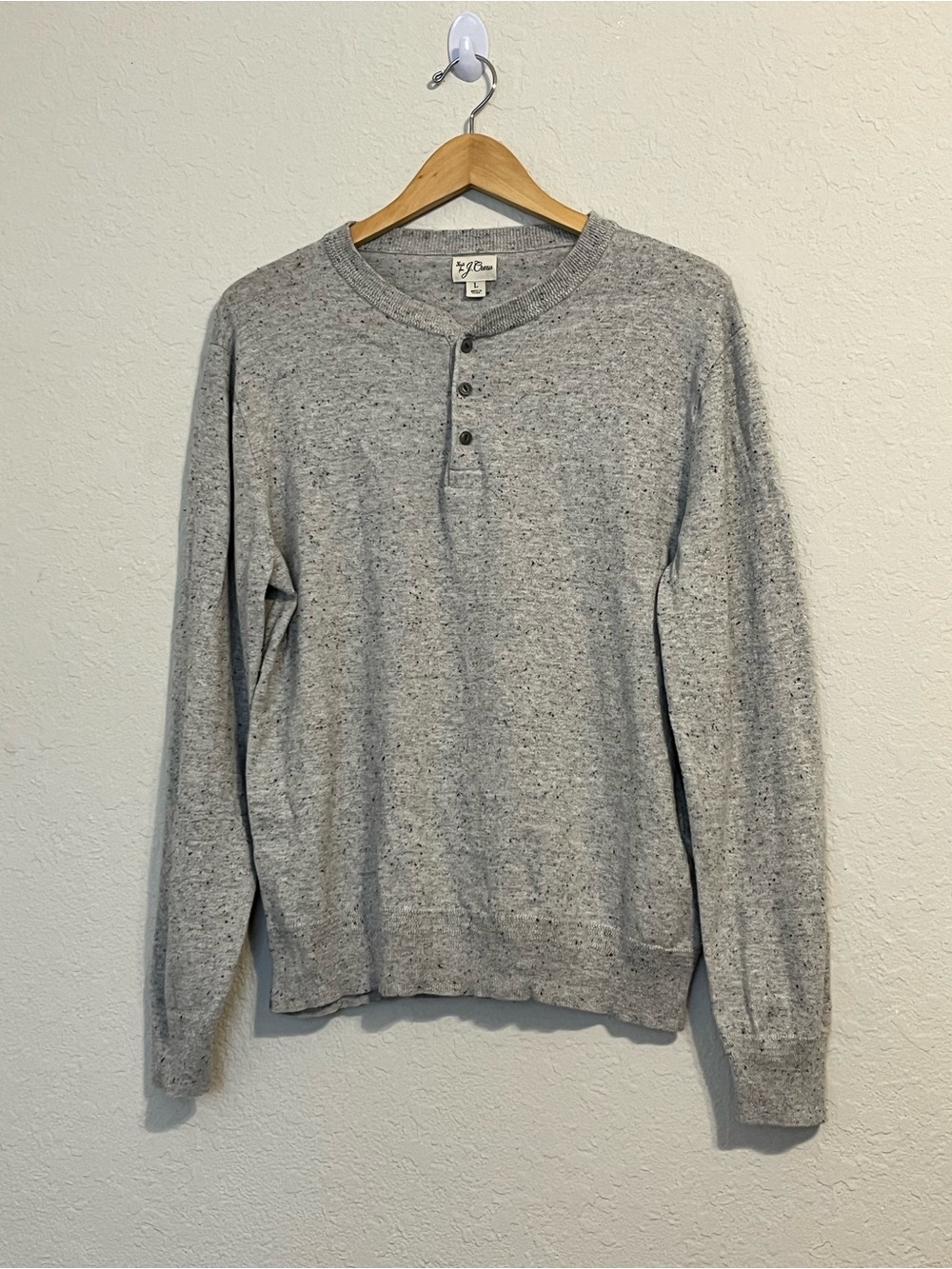 J.Crew Women’s L Gray Flecked Cotton Silk Henley Sweater Speckled Knit J Crew